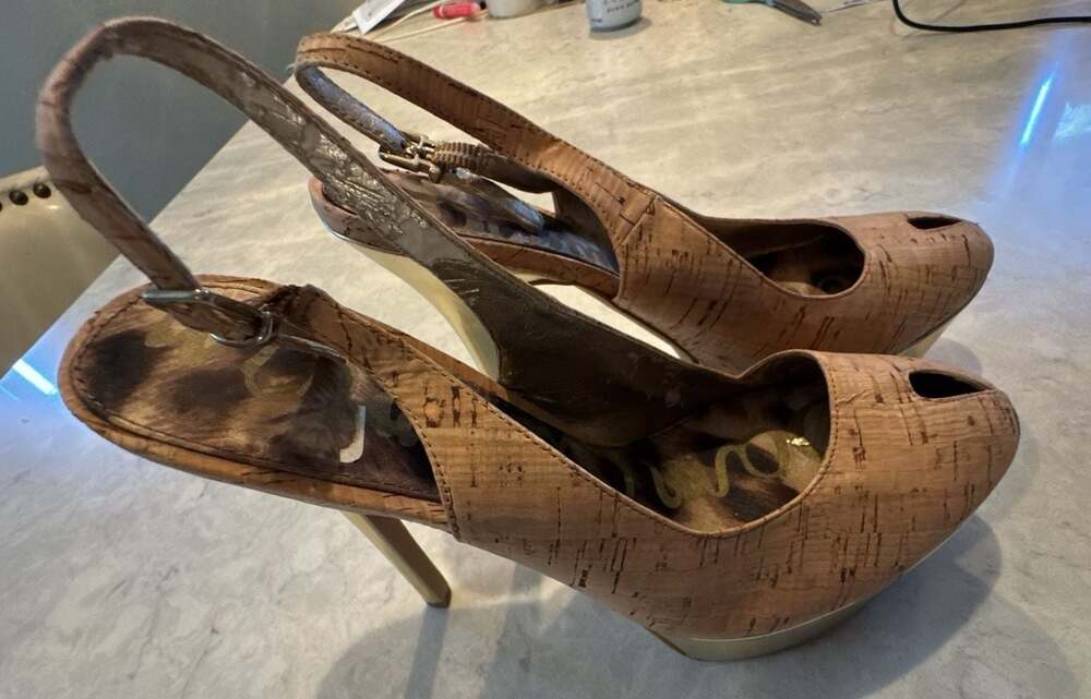 Sam Edelman Novato Cork Peep-Toe Sling-Back Pumps, Size 8M